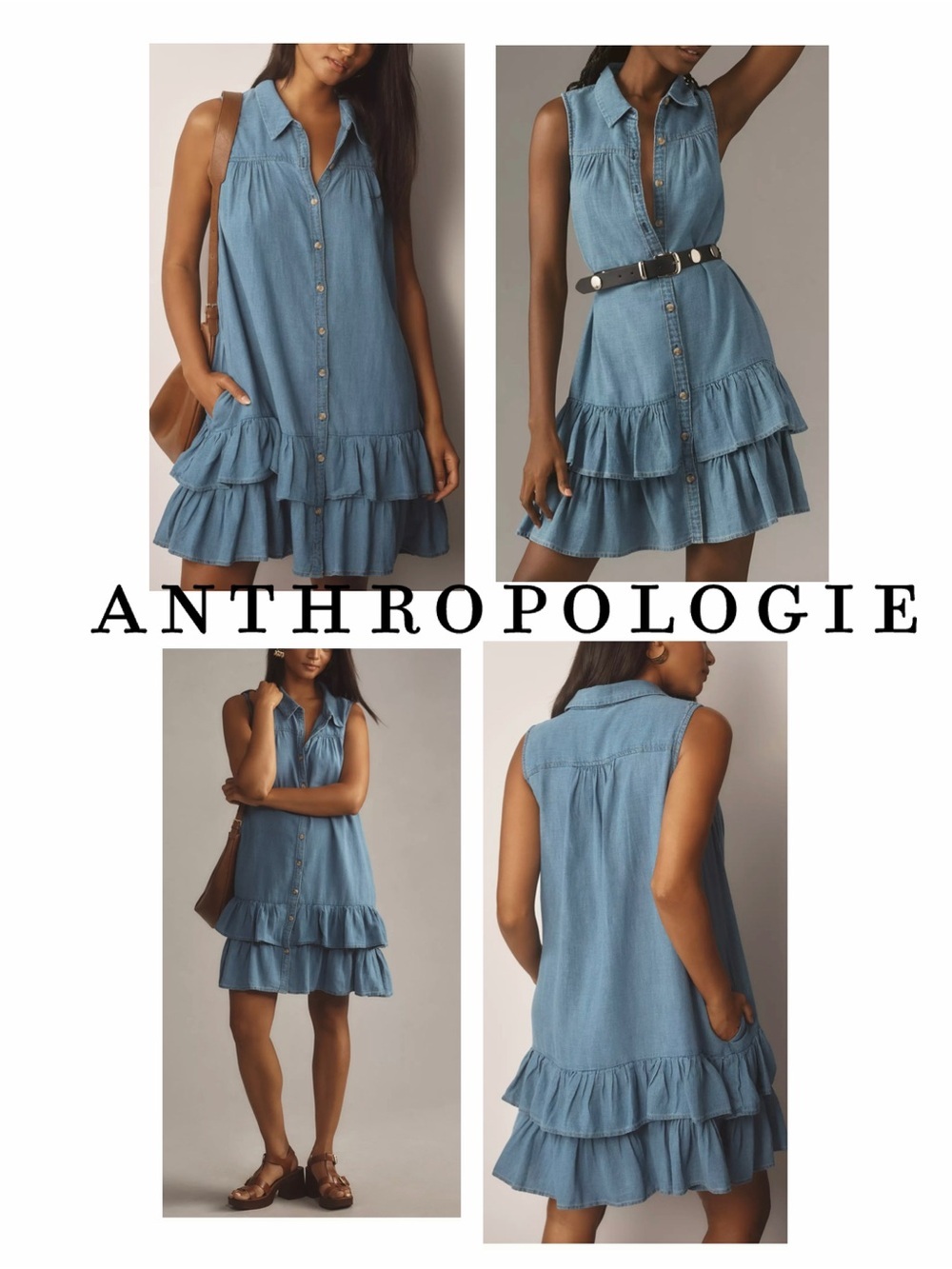 By Antropologie Pilcro Sleeveless Flounce Mini Shirt Dress - Picture 2 of 12